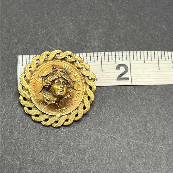 Vintage 1927 Lady Liberty Replica Pop Through Coin Brooch Pin Pendant - Picture 5 of 5